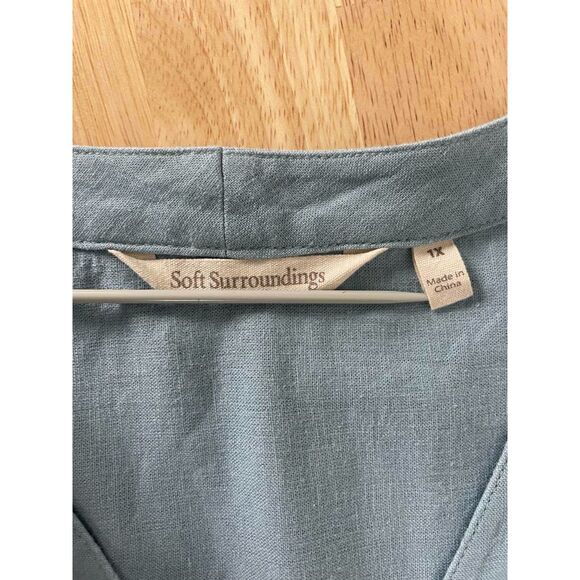 Soft Surroundings Women's Plus Size 1X Blue Tunic Top Embroidered Linen Blend - Picture 4 of 6